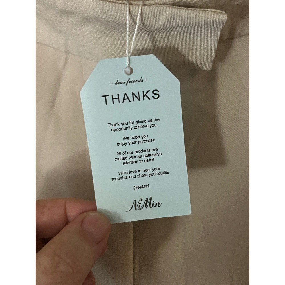 NiMin Clothing Co. Beige Wide Leg Pleated Trousers Pants Size L W32 L30 - Picture 5 of 7